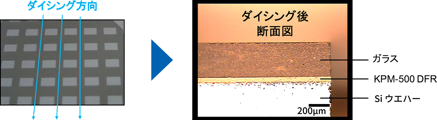Si-ガラス接合　ダイシング後の断面図