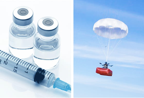Comfort area showing a syringe and safety device