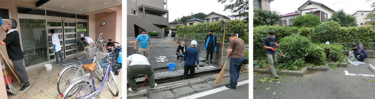 Our volunteer army of staff and ex-staff gets to work on cleaning and hedge-trimming.